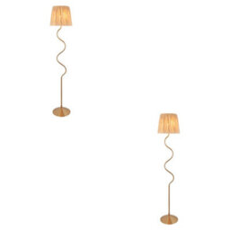 Loops Elegant 2 Pack Of 1500mm Tall Floor Lamps With Raffia Shade In Brushed Aged Brass - thumbnail 1