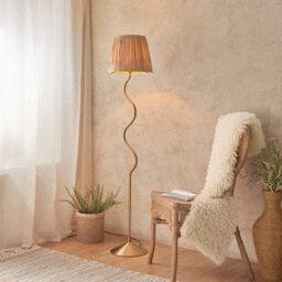 Loops Elegant 2 Pack Of 1500mm Tall Floor Lamps With Raffia Shade In Brushed Aged Brass - thumbnail 2