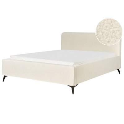 Beliani Bed Boucle Valognes 180 X 200 Cm (Eu Super King) Off-White - image 1