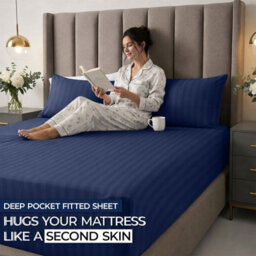Aspire Homeware Navy Stripe Fitted Sheet 40Cm Extra Deep-100%microfiber Fitted Bed Sheets King, (L)200Cmx(W)152Cm - thumbnail 5