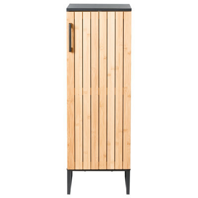 Wyld And Coco Zencasa Compact Bamboo Bathroom Cabinet 30X90 Cm, Light Brown With Matte Black Frame - image 1
