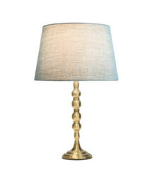 Lighting Supermarket Bergen Slimline Antique Brass Candlestick Table Lamp With Blue Gold Linen Shade - thumbnail 2