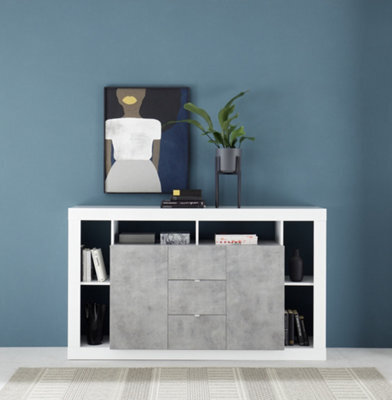 FurniComp LTD Furnicomp Viola 2 Door 3 Drawer White Gloss And Concrete Grey Sideboard - image 1