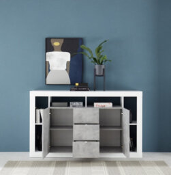 FurniComp LTD Furnicomp Viola 2 Door 3 Drawer White Gloss And Concrete Grey Sideboard - thumbnail 3