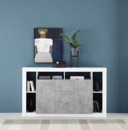 FurniComp LTD Furnicomp Viola 2 Door 3 Drawer White Gloss And Concrete Grey Sideboard - thumbnail 1