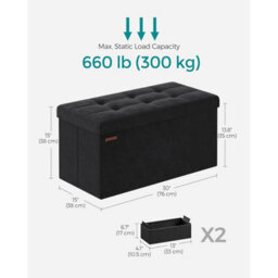 Songmics Foldable Storage Ottoman, Compact Footrest With Hidden Compartment, Heavy-Duty Stool, Ink Black - thumbnail 2