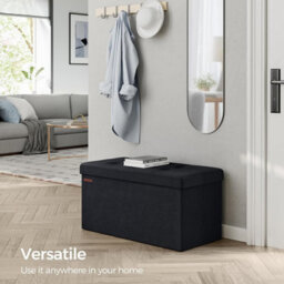 Songmics Foldable Storage Ottoman, Compact Footrest With Hidden Compartment, Heavy-Duty Stool, Ink Black - thumbnail 1