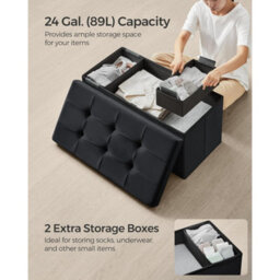 Songmics Foldable Storage Ottoman, Compact Footrest With Hidden Compartment, Heavy-Duty Stool, Ink Black - thumbnail 3