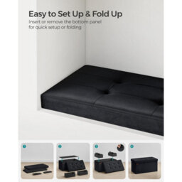 Songmics Foldable Storage Ottoman, Compact Footrest With Hidden Compartment, Heavy-Duty Stool, Ink Black - thumbnail 5