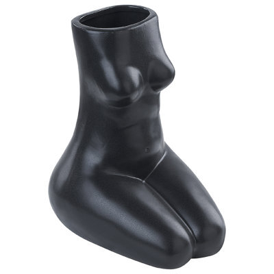 Beliani Flower Vase Pyrgos Ceramic 22 Cm Black - image 1