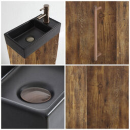 Homestylestore 400mm Dark Oak Floorstanding Bathroom Vanity Unit Black Basin And Aged Bronze T Bar Handle - thumbnail 2