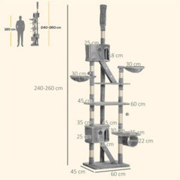 Light Grey-240-260Cm Adjustable Height Floor-To-Ceiling Cat Tree For Indoor Use - thumbnail 2