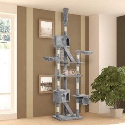 Light Grey-240-260Cm Adjustable Height Floor-To-Ceiling Cat Tree For Indoor Use