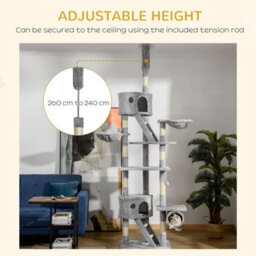 Light Grey-240-260Cm Adjustable Height Floor-To-Ceiling Cat Tree For Indoor Use - thumbnail 4