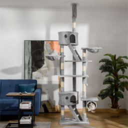 Light Grey-240-260Cm Adjustable Height Floor-To-Ceiling Cat Tree For Indoor Use - thumbnail 5