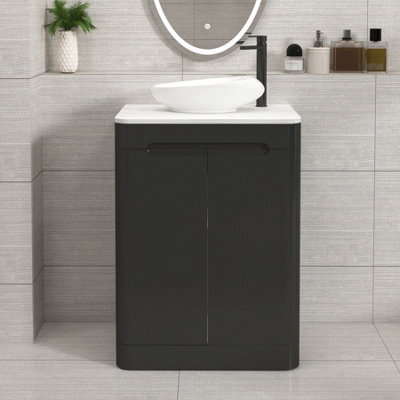Royal Bathrooms Venice 600mm Matt Nocturne Black Freestanding Bathroom Countertop Vanity Unit 2 Door With Nova Basin - image 1