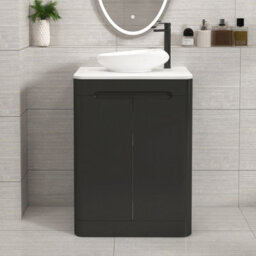 Royal Bathrooms Venice 600mm Matt Nocturne Black Freestanding Bathroom Countertop Vanity Unit 2 Door With Nova Basin - thumbnail 1