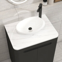 Royal Bathrooms Venice 600mm Matt Nocturne Black Freestanding Bathroom Countertop Vanity Unit 2 Door With Nova Basin - thumbnail 6