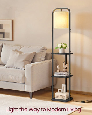 LEDREM Floor Lamp With 3 Shelves, Standing Lamp With Led Bulb, Foot Switch, Fabric Lampshade, For Living Room And Bedroom, Ink Black - image 1