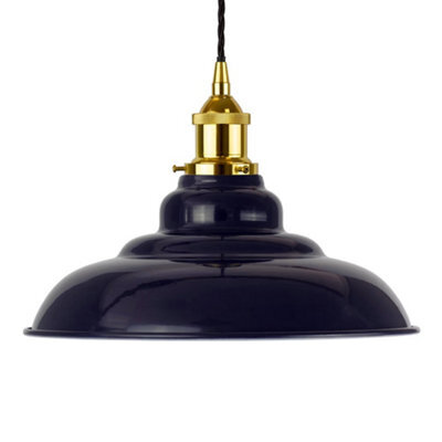 Navy Blue St Edmund's Painted Dome Pendant Light With Gold Lamp Holder And Black Twisted Cable - Se Home - image 1