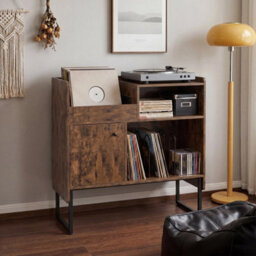 Record Player Stand W/ Outlets, Vinyl Shelf & Cabinet - thumbnail 6