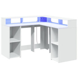 Berkfield Desk With Led Lights White 130X130X91 Cm Engineered Wood - thumbnail 3