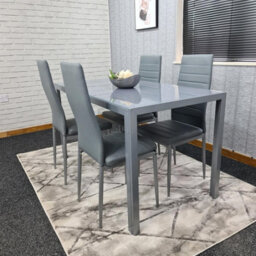 Kosy Koala Modern Rectangle Grey Glass Dining Table Set With 4 Grey Metal Chairs Dining Room Furniture - thumbnail 5