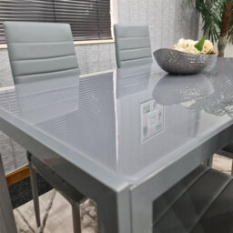 Kosy Koala Modern Rectangle Grey Glass Dining Table Set With 4 Grey Metal Chairs Dining Room Furniture - thumbnail 4