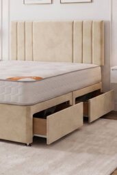 "Knight Sleep Sarah Cream Plush Bed Set With Mattress, 2 Drawers Same Side & 24""headboard, 5Ft - King Size" - thumbnail 2