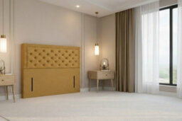 "Nexus Tuscany Mustard Plush Divan Bed Base No Drawers With 54"" Floor Standing Headboard 2'6 Small Single" - thumbnail 5