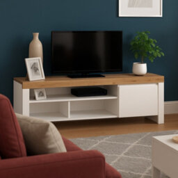 Impact Furniture White Tv Unit Storage Cabinet 156Cm Media Stand Unit For Up To 65 Inch Tv Bedroom Living Room White Gloss And Oak Holten