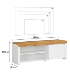Impact Furniture White Tv Unit Storage Cabinet 156Cm Media Stand Unit For Up To 65 Inch Tv Bedroom Living Room White Gloss And Oak Holten - thumbnail 2