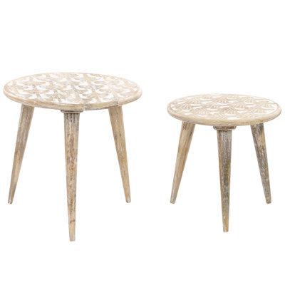 Beliani Set Of 2 Side Tables Hursi Mango Wood Brown/ White - image 1