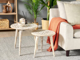 Beliani Set Of 2 Side Tables Hursi Mango Wood Brown/ White - thumbnail 2