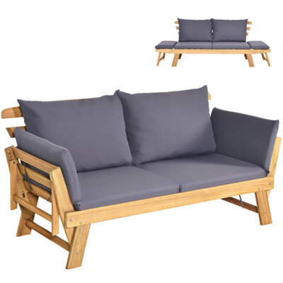 Costway Outdoor Daybed Patio Convertible Couch Sofa Bed Wood Folding Chaise Lounge Bench - image 1