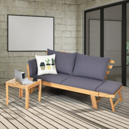 Costway Outdoor Daybed Patio Convertible Couch Sofa Bed Wood Folding Chaise Lounge Bench - thumbnail 6