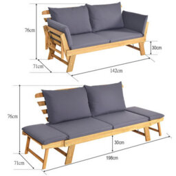 Costway Outdoor Daybed Patio Convertible Couch Sofa Bed Wood Folding Chaise Lounge Bench - thumbnail 2