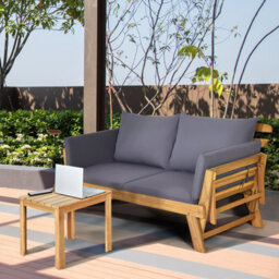 Costway Outdoor Daybed Patio Convertible Couch Sofa Bed Wood Folding Chaise Lounge Bench - thumbnail 7