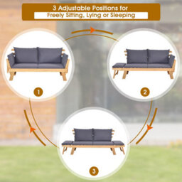Costway Outdoor Daybed Patio Convertible Couch Sofa Bed Wood Folding Chaise Lounge Bench - thumbnail 4