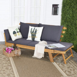 Costway Outdoor Daybed Patio Convertible Couch Sofa Bed Wood Folding Chaise Lounge Bench - thumbnail 3