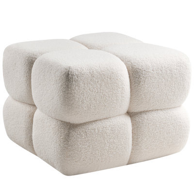 Wyld And Coco Luxecasa Off-White Boucle Square Pouffe 60 X 60 Cm - Footstool And Extra Seating - image 1