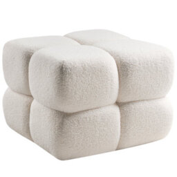 Wyld And Coco Luxecasa Off-White Boucle Square Pouffe 60 X 60 Cm - Footstool And Extra Seating - thumbnail 1