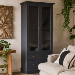 Wyld Haus Osaka Farmhouse Dark Grey Charcoal Display Cabinet With 2 Drawers, 2 Glass Doors And 3 Shelves - thumbnail 2