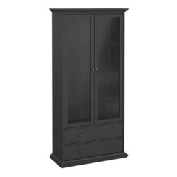 Wyld Haus Osaka Farmhouse Dark Grey Charcoal Display Cabinet With 2 Drawers, 2 Glass Doors And 3 Shelves - thumbnail 3