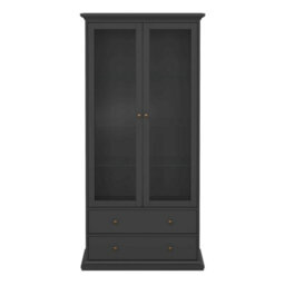 Wyld Haus Osaka Farmhouse Dark Grey Charcoal Display Cabinet With 2 Drawers, 2 Glass Doors And 3 Shelves - thumbnail 4