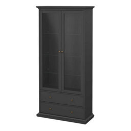 Wyld Haus Osaka Farmhouse Dark Grey Charcoal Display Cabinet With 2 Drawers, 2 Glass Doors And 3 Shelves - thumbnail 5