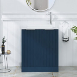 Royal Bathrooms Evora 700mm Midnight Blue Fluted Floor Standing Countertop Vanity Unit 2 Door With Qubix Basin - thumbnail 1