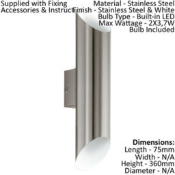 Stylish Ip44 Outdoor Wall Light With Built-In Led - Stainless Steel & White Finish - thumbnail 2
