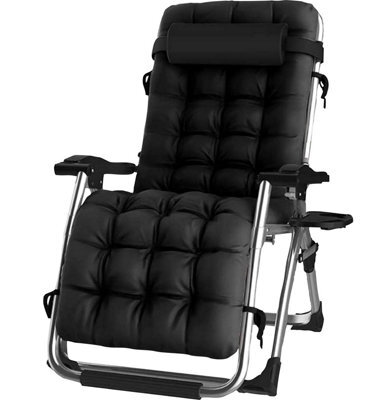 Groundlevel Luxury Gravity Garden Sun Lounger / Relaxer Chair With Cushion - Black - image 1