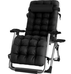 Groundlevel Luxury Gravity Garden Sun Lounger / Relaxer Chair With Cushion - Black - thumbnail 1
